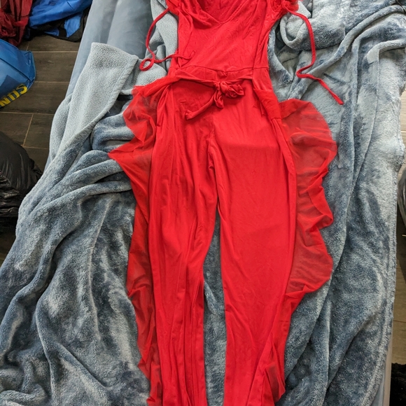 A Red Ruffle Jumpsuit - Picture 3 of 4